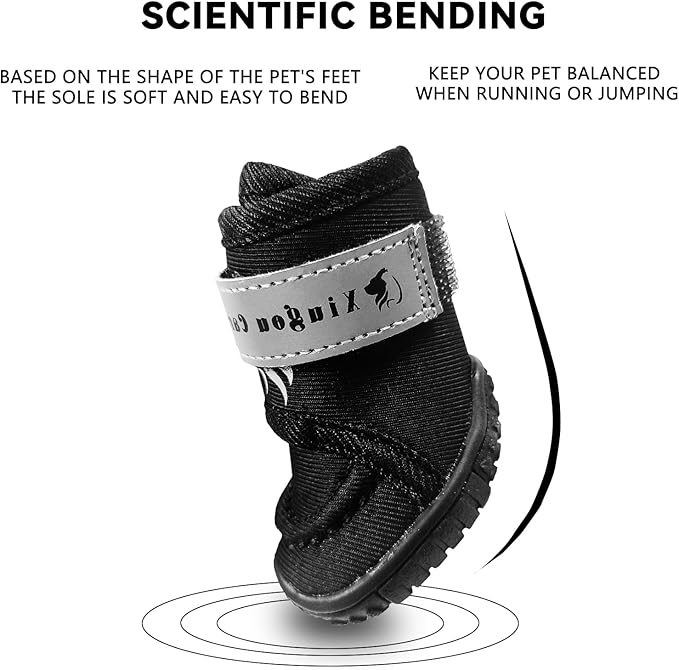 Dog Shoes for Small, Medium and Large Dogs - Waterproof for Rainy Days, Fit for Winter Snow and Hot Summer Roads, with Anti-Slip Soles for Indoor Hard Floors (Black, Size 1)