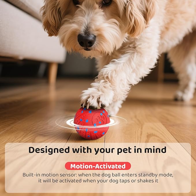 Remotely Controlled Smart Dog Ball: Automatic Bouncing, Vibration and Jumping Action Interactive Toy, Durable Duraspin for Aggressive Chewers, Rechargeable, for Indoor & Outdoor Use Red