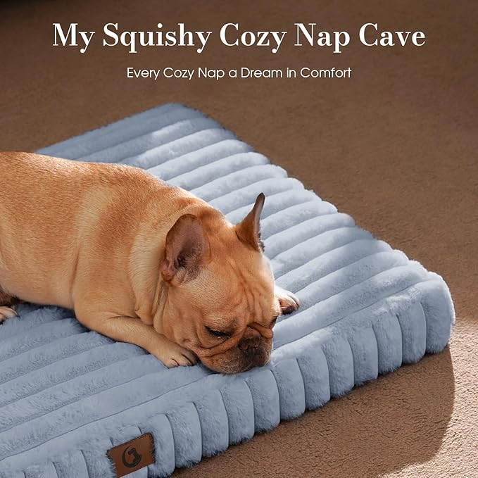 Large Orthopedic Dog Crate Bed with Waterproof Lining, Soft Short Plush Surface & Egg Crate Foam for Calming Puppy, Machine Washable Pet Bed with Removable Cover & Anti Slip Bottom