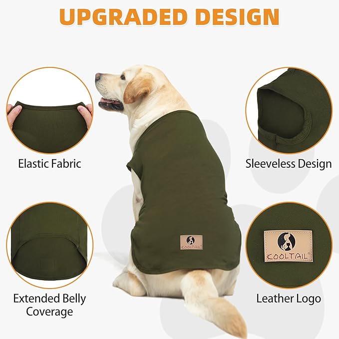 KOOLTAIL Dog Clothes for Large Dogs, 2 Pack Cotton Fall/Winter Warm Dog T Shirts Coats for Outdoor, UV & Insect Protection Anti-Hair Loss & Lightweight Pet Vest Tank Tops Apparel, Green&Light Green, L