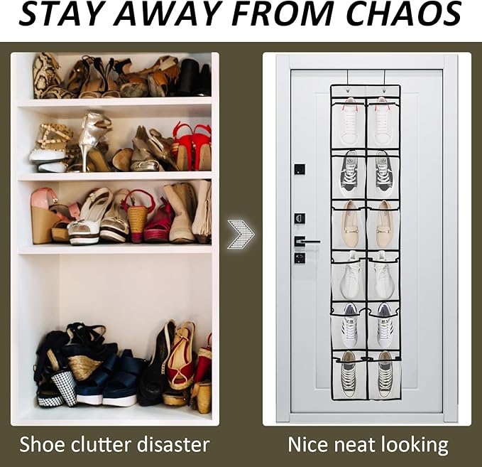 2PK 12 Large Pockets Over Door Hanging Shoe Organizer