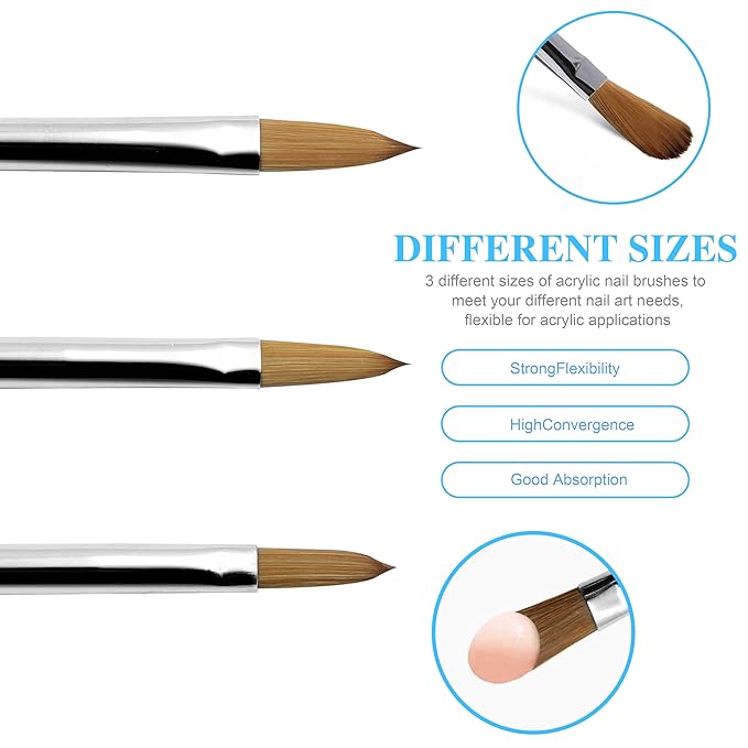 3pcs Acrylic Nail Brush Set | Irregular Transparent Professional-Grade Brushes For Powder, Extensions & Nail Art | Salon & Home Use For Beginner And Professional(size 8/12/14)