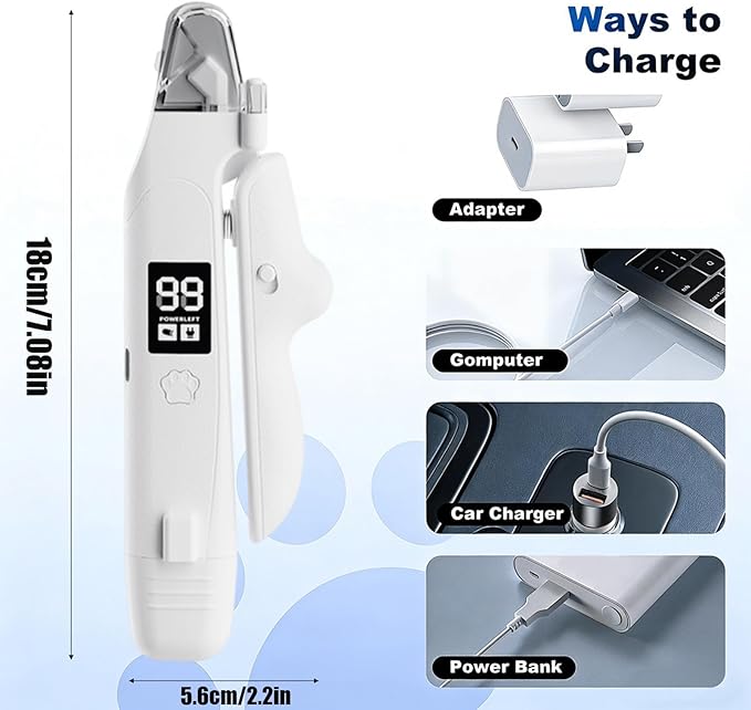 Dog Nail Grinder, Built-in Led Lights, 18x5.6cm, Cat Nail Clippers, Pet Nails Trimmer, Easy to Handle, Ideal for Pet Owners and Animal Lovers