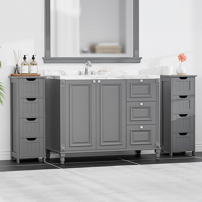 ZENY Bathroom Floor Storage Cabinet with 4 Drawers for Bedroom, Bathroom, Hallway, Narrow Toilet Paper Cabinet, Freestanding (Grey)