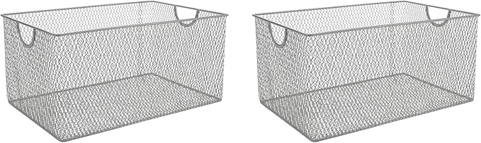 YBM Home Kitchen Pantry Organizer Mesh Wire Storage Basket for Shelves,and Cabinets, Multipurpose Steel Wire Basket for Organizing Office, Household, and Laundry, 13.25 x 8.5 x 6.5 in, Pack of 2