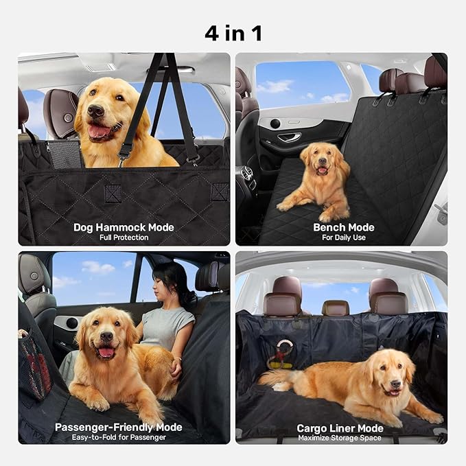 Zanch 2025 Upgrade Dog Car Seat Cover - 100% Waterproof Anti-Scratch, Passenger Friendly Back Seat Protector, Nonslip Pet Hammock with Durable Velcro Side Flap for Cars, SUV, Trucks, Standard-Black