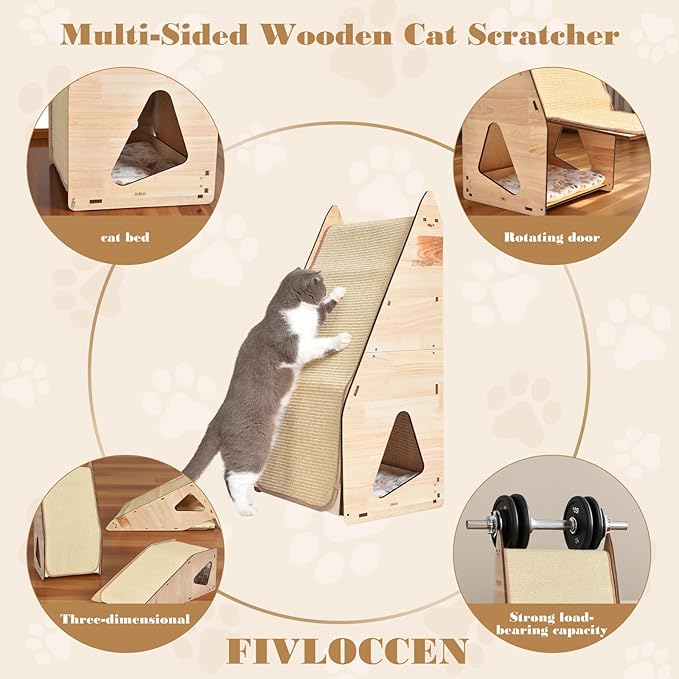 Enhanced Wood-Framed Cat Scratching Post: Large Sisal Cat Scratcher, Integrated Scratch Post Pad Condo Tunnel House. All-in-One Space Saver for Multi-Cat & Budget-Friendly Homes (32in)