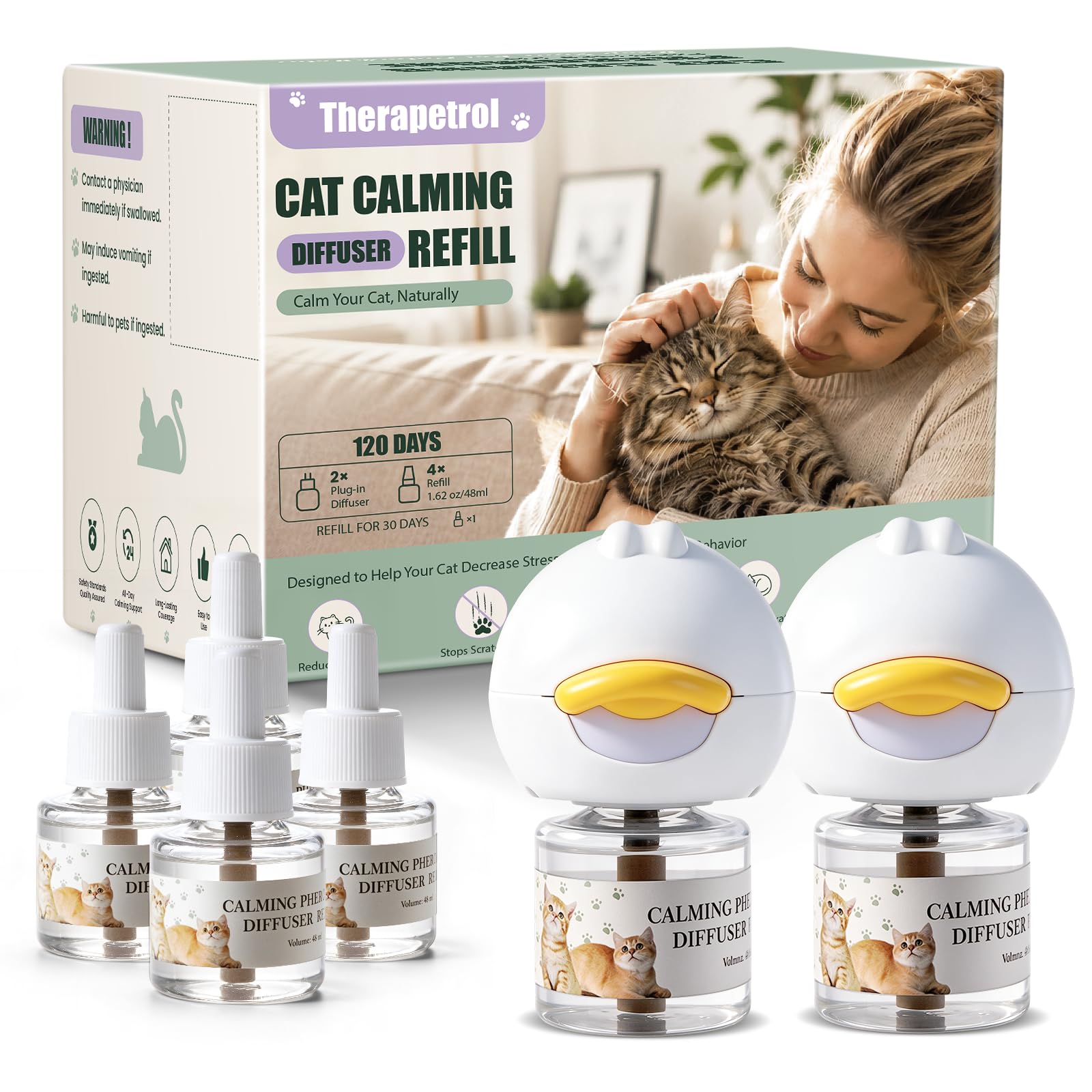 Cat Pheromones Calming Diffuser Kit with 2 Diffusers & 4 Refills 48mL Each