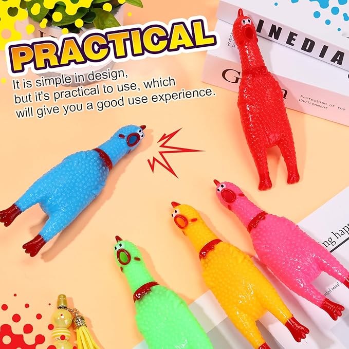 Honoson 50 Pcs Rubber Chickens Squeak Screaming Chicken Novelty Bulk Dog Toys for Pets Dogs Adults, 6.3 Inch(Multi Colors)