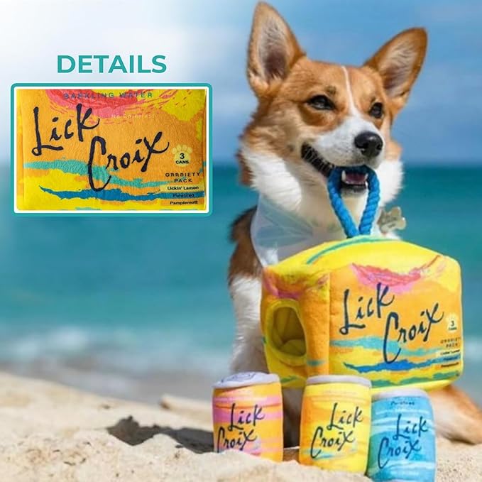 Haute Diggity Dog LickCroix Grrriety Pack, Plush Designer Dog Toys with Interactive Squeaker, Stimulating Pet Enrichment, Machine-Washable & Safe Materials for All Breeds, One Size