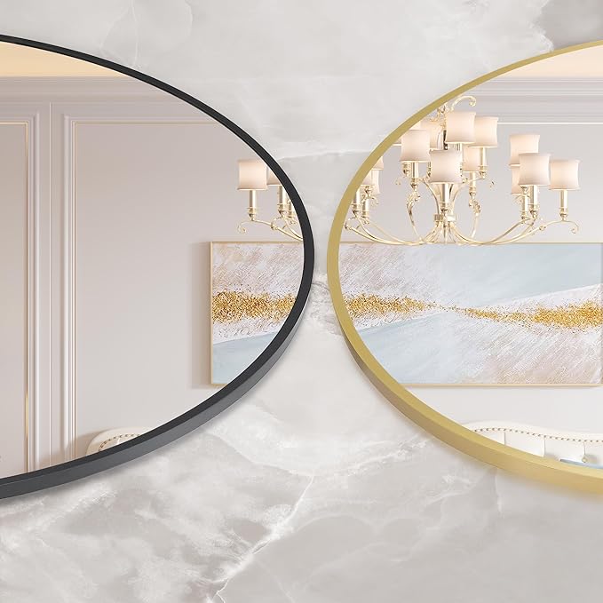 GarveeHome Round Miror, 18 in Small Aluminum Alloy Frame Circle Mirror, High Definition Eco-Friendly Black Round Bathroom Mirror for Over Sink, Wall Mirror for Entryway, Bathroom, Vanity
