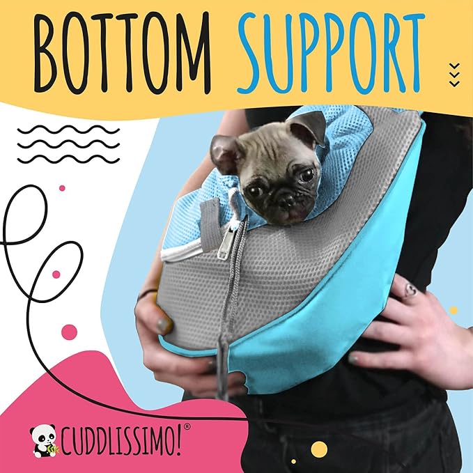 Pet Sling Carrier - Soft Front-Chest Carrying Bag for Small Pets (Ideal for Dogs & Cats 6–10 lbs) - Carefully Sized for Yorkshire Terrier, Maltese, Toy Poodle, Papillon - (Blue-L)