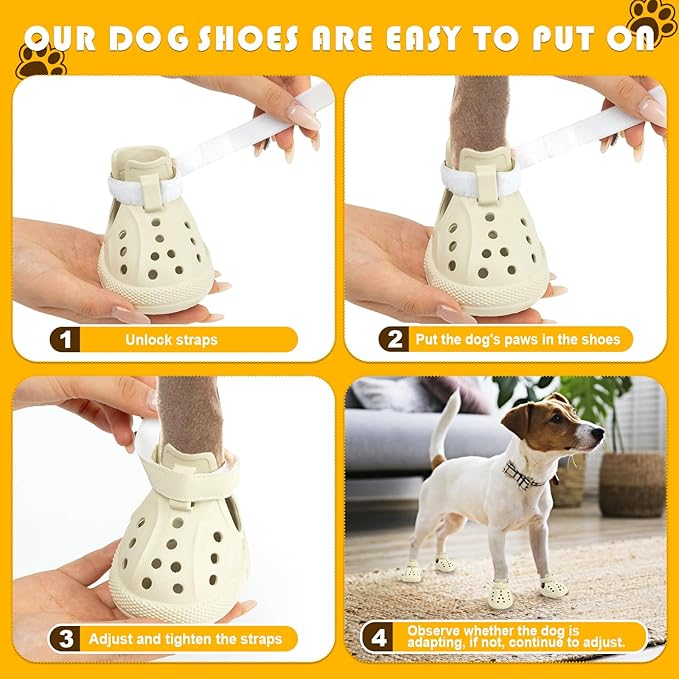 Dog Sandals, Breathable Dog Shoe for Hot Pavement, Anti-Slip & Paw Protectors Pet Shoes for Indoor/Outdoor Walking. Dog Boots for Small, Medium & Large Dogs (Beige, 4PCS)