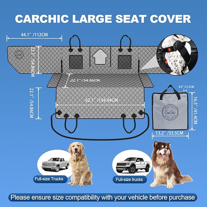 Dog Car Seat Cover for Back Seat - Waterproof Pet Hammock with Embedded Insert Door Protectors (Large for Full-Size Trucks, Large SUvs)