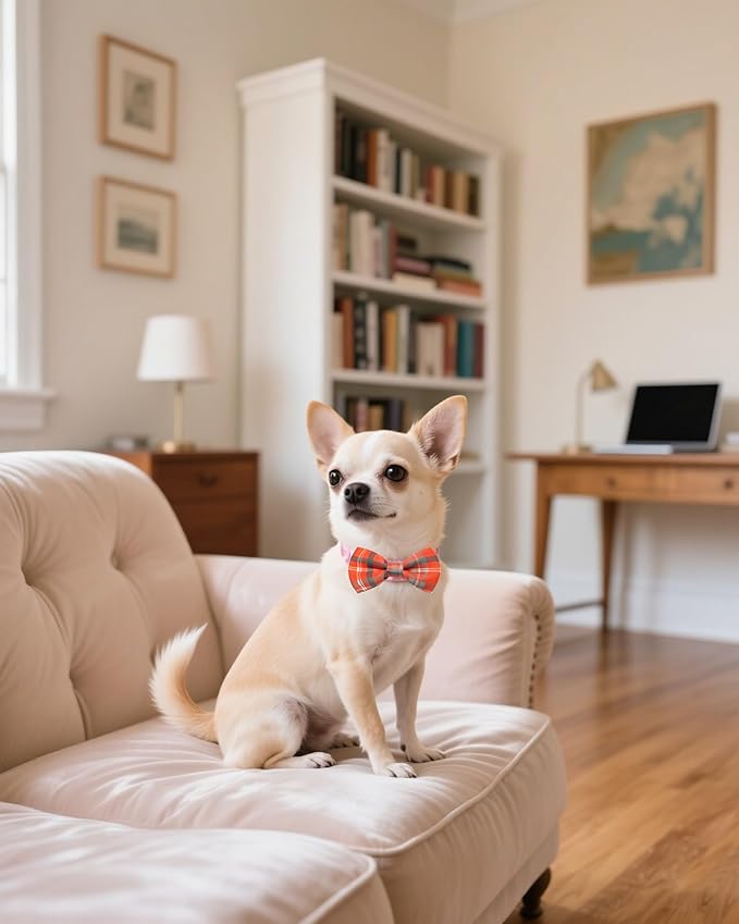 PET SHOW 10 Pack Plaid Small Dog Bow Ties Sliding Collar Attachments Puppy Cats Classic Bowties for Medium Dogs Rainbow Bowknots Christmas Party Holiday Pet Grooming Accessories(Small)