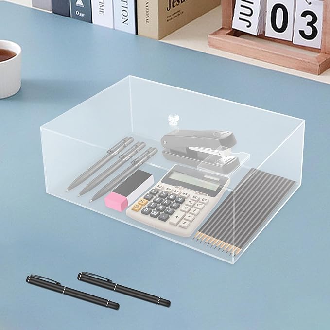 Clear Acrylic Display Boxes,13.8 x 9.8 x 4.7 Inch Display Storage Box Countertop with Lid, Transparent Display Cube Storage Organizer Containers for Birthday Cake,Candy Plastic Box