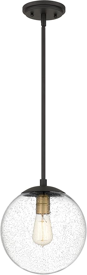 Globe Pendant Lighting, Black and Gold Pendant Light for Kitchen Island, 9.5 inch Seeded Globe Glass Shade for Kitchen, Hallway, Entryway, Dining Room, Bedroom, Living Room