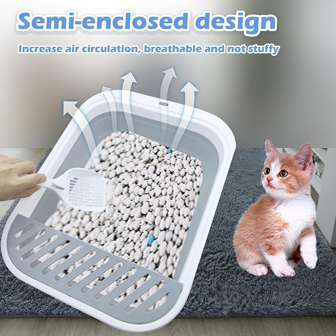 Collapsible Small Cat Litter Box,Open Top Cats Litter Pan with Scoop Waterproof & Foldable Kitten Potty Toilet Anti-Splashing Low Entry Kitty Travel Litter Tray Semi-Enclosed Easy Clean(Gray)