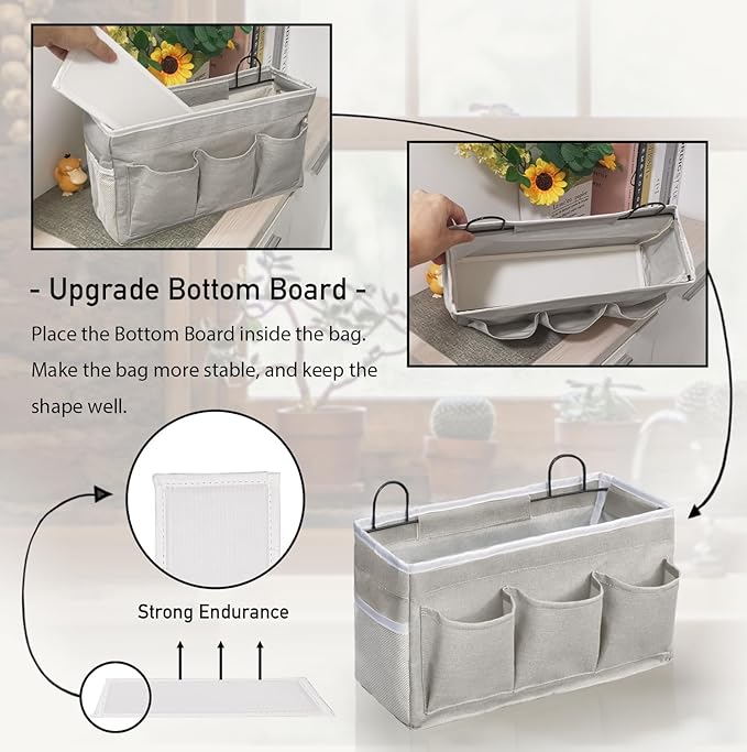 Wall Hanging Organizer Bag, 2-Pack Linen Storage Baskets with Pockets, Wall Hanging Storage Basket for Bedroom, Kitchen, Office, RV Camper (LightGrey-2pcs)