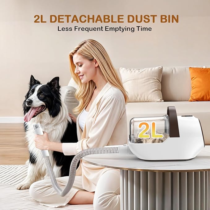 Dog Grooming Vacuum, Dog Grooming Kit with Pet Clipper Nail Grinder, 3 Suction Modes Dogs Brush Vacuum with 6 Pet Grooming Tools (Beige)