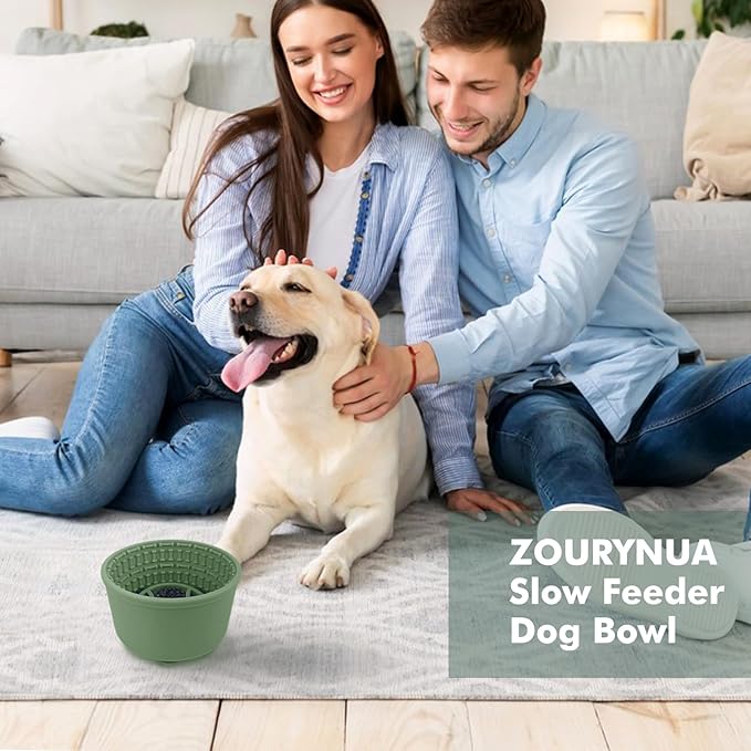 Large Silicone Slow Feeder Dog Bowls, Non-Slip Dog Slow Feeder Lick Bowl for Medium Large Breed, Enrichment Toys for Distraction, Anxiety Relief & Enrichment (Green, 4.2 Cup)