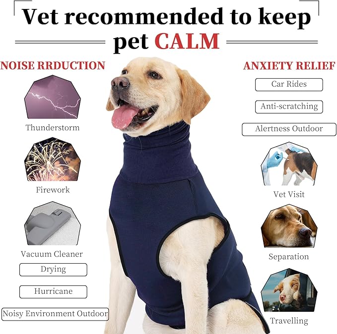 ROZKITCH Dog Anxiety Calming Hoodie, Soft Pet Jacket for Storms, Fireworks, Vet Visits, Breathable Anti-Anxiety Vest with Adjustable Fit NavyBlue M