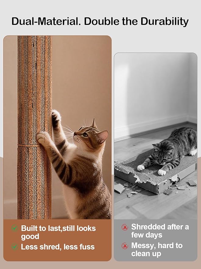 Kitten Claw Friendly Scratching Post Cork & Cardboard Mix Indoor 26" Premium Durable Nature Kittens Scratch Post Tree with Snack Ball & Feather Interactive Toys for Novice Cat Owner