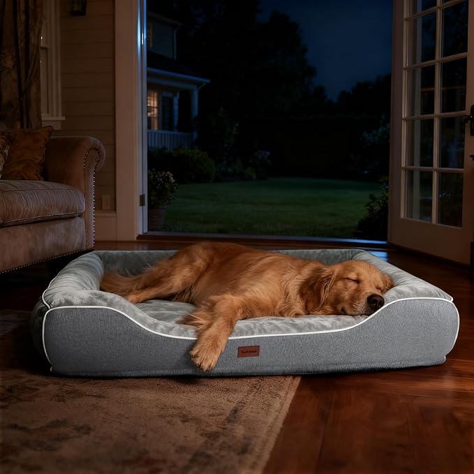 Extra Large Orthopedic Dog Bed with Cooling Gel Memory Foam,Waterproof XXL Dog Couch Bed with Removable Washable Cover,48 inch Pet Sofa with High Resilience Foam Sides for Old Pets,Grey