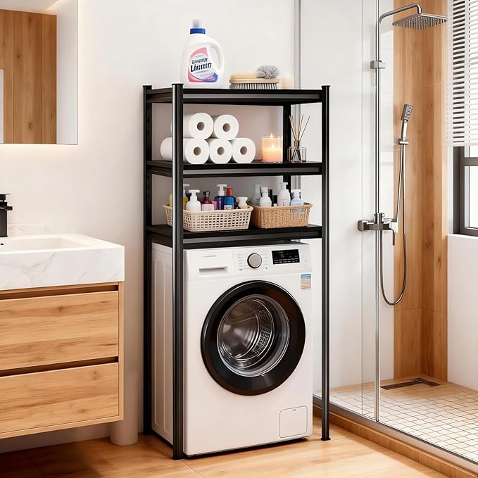 Over Toilet Storage Shelves, 5 Tier Adjustable Steel Shelf, Freestanding Metal Bathroom Space Saver, Waterproof&Rustproof Oraganizer with Reinforced Columns, Ideal for Laundry Bathroom,24W*14D*54H