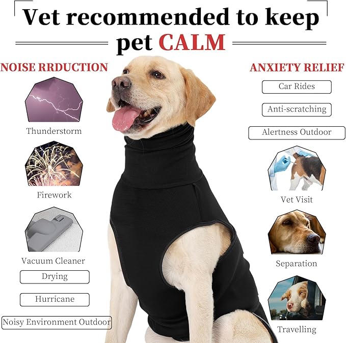 ROZKITCH Dog Anti-Anxiety Vest, Breathable Jacket for Fireworks & Travel, Adjustable Calming Hoodie for Noise Block & Ear Protection Black 3XL