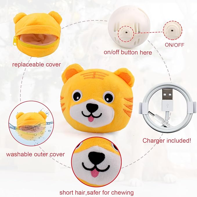 Mity rain Interactive Dog Toys, Active Moving Pet Plush Toy for Dogs, Dog Squeaky Moving Ball Toys with Chewable Plush Cover&Music for Small Medium Large Dogs Chasing (Tiger Pattern)