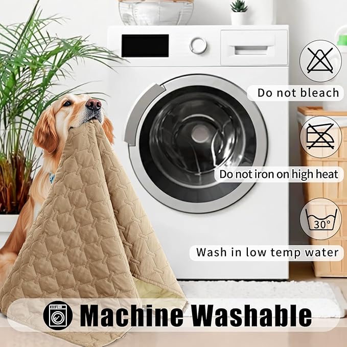 Smiry Waterproof Dog Bed Cover Blanket, Soft Reversible Pet Blanket, Washable Leakproof Cats Dogs Couch Cover for Sofa, Couch, Furniture, Plaid (40x50 Inch, Camel/Beige)