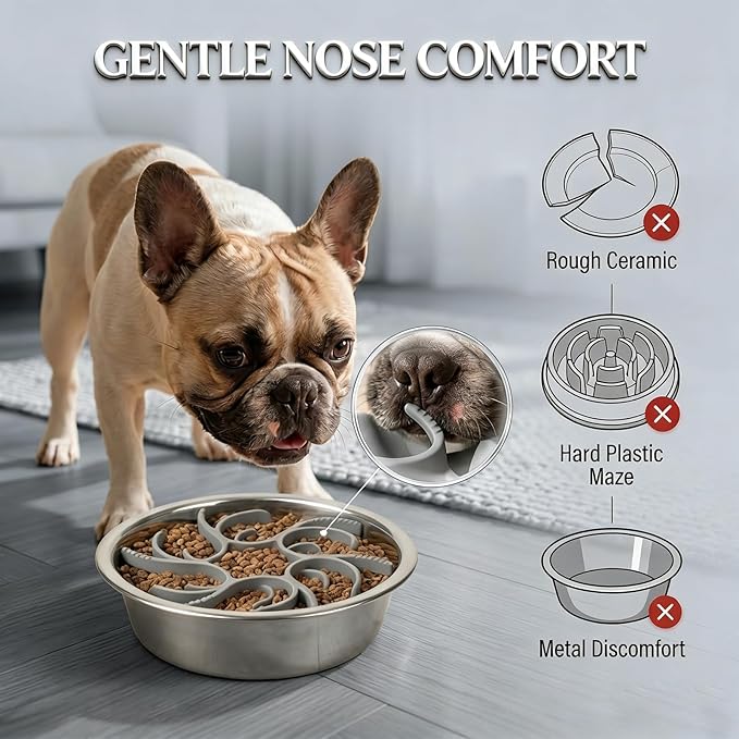 2-in-1 Dog Slow Feeder Insert and Lick Mat Set, Silicone Pet Licking Pad with Suction Cups, Slow Feeding Bowl Insert for Wet & Dry Food, Grey