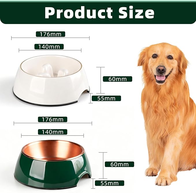Dog Bowls Set, Double Food & Water Bowls for Dogs, Slow Feeder Dog Bowl Non-Slip Pet Bowls Suitable for Small and Medium Breed Dogs