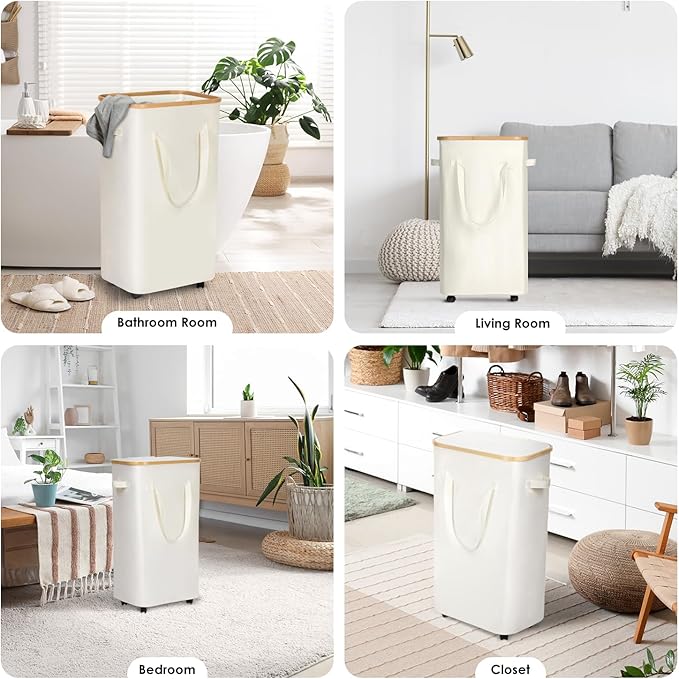 WELTRXE Laundry Basket with Wheels, 110L Large Clothes Hamper for Laundry, Collapsible & Waterproof Laundry Hamper with Lid and Removable Inner Bag, for Laundry Room, Bedroom, Dormitory Storage, Beige