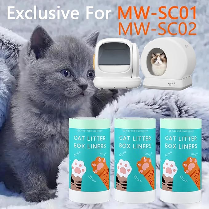 60 Count Self-Cleaning Cat Litter Box Liners Bags Fit For MW-SC01/SC02/SC09/LR01/LR02, Pre-Seperated Heavy Duty Automatic Cat Litetr Box Bags with Drawstring-18" * 12.6"