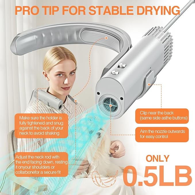 Hands-Free Pet Hair Dryer with Low Noise High Speed 1400W Brushless Motor 80m/s Airflow Speed 40db Volume for Pet