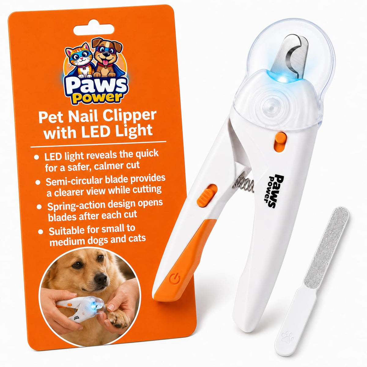 Cat Nail Clipper & Small Dog Nail Clippers with LED Light - Illuminates Nails & Bloodline for Safe, Easy Trimming - Extra Sharp, Avoid Over-Cutting - Essential Cat Supplies, White