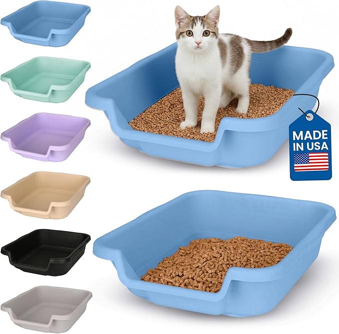 KittyGoHere Senior Cat Litter Box, Small Litter pan, Open Top Low Entrance Kitty Litter Box, Lightweight Low Entry Litters Box, Durable, Made in USA (2 Pack - Little Boy Blue)
