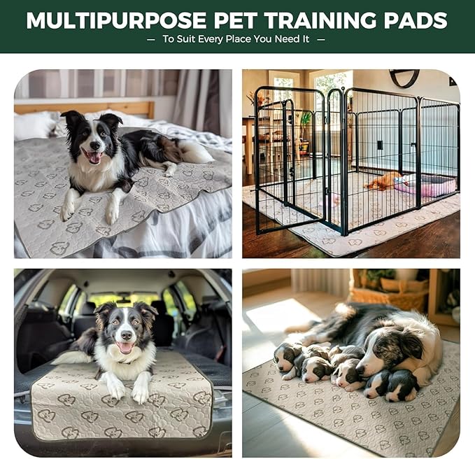 FXW Washable Pee Pads for Dogs, Puppy Pads with Super Absorbent, Specifically Designed for Potty Training, 30" x 75" Rectangle, Khaki, 2 Packs