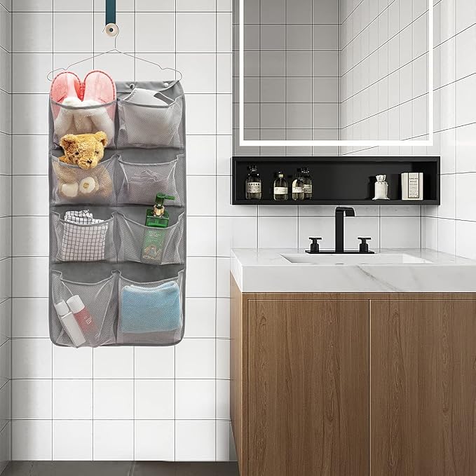 Dual Sided Hanging Closet Organizer Durable Socks Stocking Clothes Bra Accessories Storage Bag With 16 Large Pockets (Nylon Mesh Pockets)