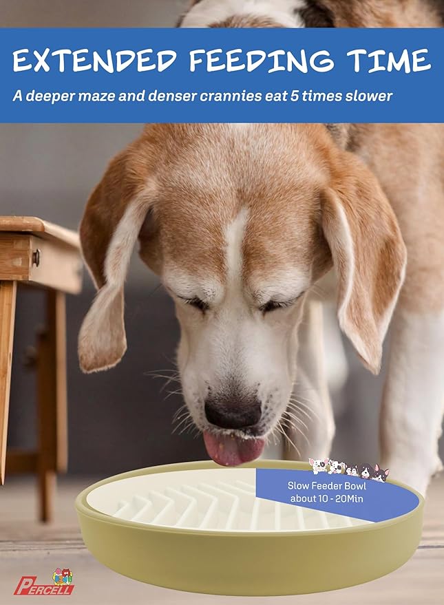 Slow Feeder Dog Bowl with Suction Cups - Non-Slip Silicone Strip Maze Design for Dogs (Beige)