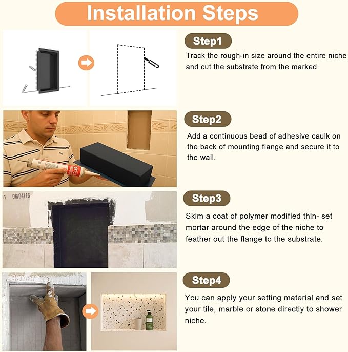 Suteck Shower Niche, 12"x24" Shower Niches Ready for Tile,Stainless Steel Shower Shelf Insert Niches for Tile Showers,Single Niche Tile Recessed for Bedroom,Living Room,Toile,Bathroom Storage Black
