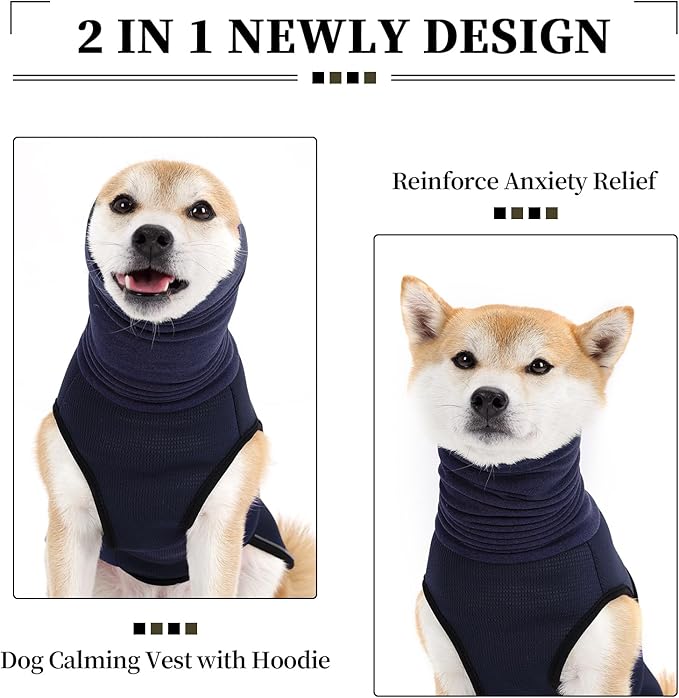 ROZKITCH Breathable Dog Anxiety Jacket, Soft Pet Calming Vest for Fireworks Travel Storms with Adjustable Fit & Ear Protection for Anxiety Relief NavyBlue 3XL