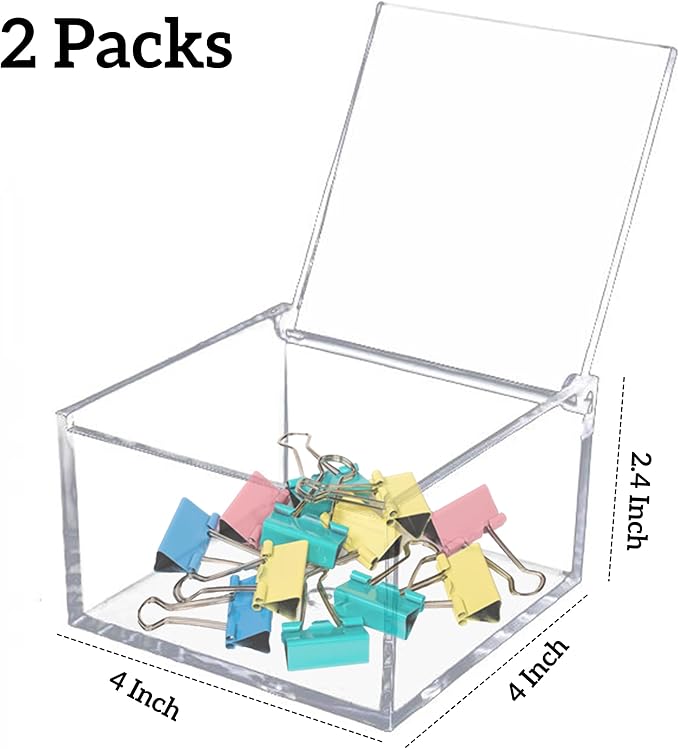 KissYou Acrylic Box with Lid 2 Packs Clear Storage Contanier Coffee Pod Holder Organizers Accessories Clear Hinged Lid Box