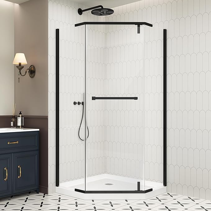 Neo-Angle Frameless Shower Door, 36" D x 36" W x 72" H Corner Shower Enclosure, 1/4" ANSI Tempered Glass with Explosion-Proof Film Nano Coating, Stainless Hardware, Shower Base Not Included