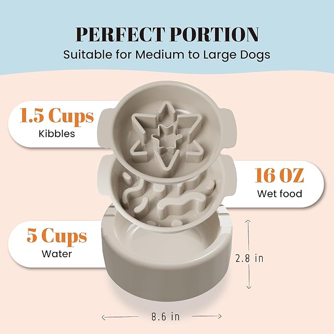 AVERYDAY 3 Pack Slow Feeder Dog Bowl Set, Weighted Changeable Maze Insert Bowls, Anti-Slip Puzzle Feeding Bowl for Wet Dry & Raw Dog Food, Slow Eating Deep Pet Food Dish for Medium & Large Breeds