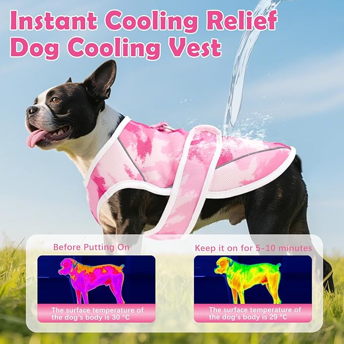 Dog Cooling Vest – Lightweight Pet Cooling Shirt 3D Breathable Mesh, Reflective Strips & UV Protection for Walking, Hiking, Park – Adjustable Fit Dog Cooler Jacket with D-Ring U-DCV01L