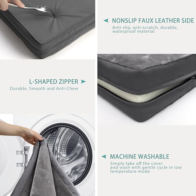 Vonabem Waterproof Dog Bed Large Medium Sized Dogs - Outdoor Orthopedic Crate Pad, Washable Pet Beds Removable Cover, Egg Crate Foam Support, Durable Anti-Slip Kennel Pads 35"x22", Gray