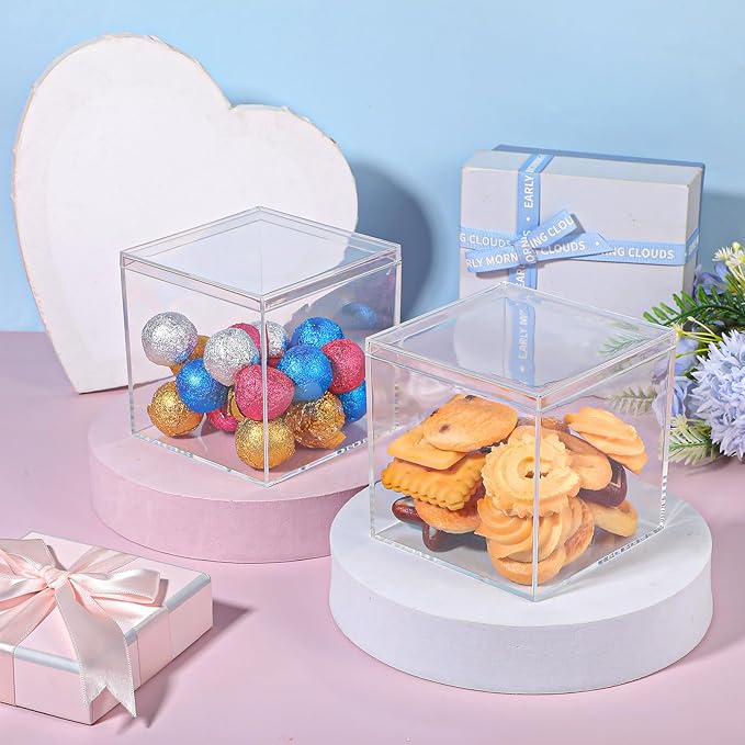 8PCS Clear Acrylic Box with Lid, 4x4x4 inch Small Decorative Storage Box for Display and Organize, Acrylic Cube Storage Container Drawer Organizer for Cosmetics Makeup Jewelry Party Favor